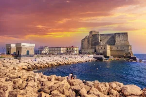 The bay of naples at sunset.